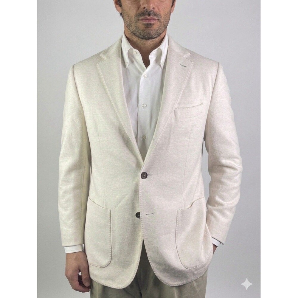 Eleventy Italy Wool Cotton Blazer Sport Coat Jacket Mens 52 EU 42 US Cream Beige